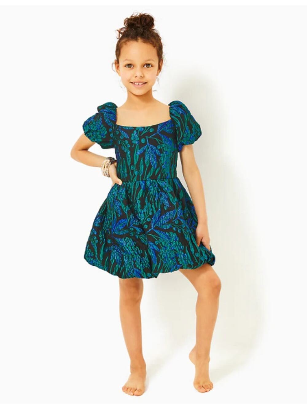 LILLY PULITZER Girls Koji Dress US 2 Deep Lagoon Berry Wild Metallic Brocade NWT